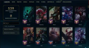 Platina 2 com TODOS os Champs e 119 Skins ( MID / SUP / JG )