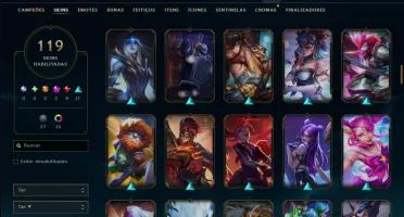 Platina 2 com TODOS os Champs e 119 Skins ( MID / SUP / JG )