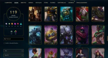 Platina 2 com TODOS os Champs e 119 Skins ( MID / SUP / JG )
