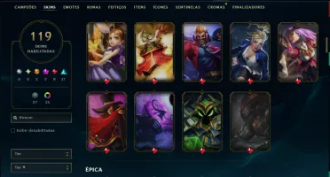 Platina 2 com TODOS os Champs e 119 Skins ( MID / SUP / JG )