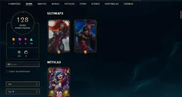 Conta Ouro de 128 skins e 135 champs, honra 4