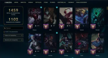 Platina 2 com TODOS os Champs e 366 Skins ( JG / ADC )