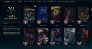 Ouro 3 com TODOS os Champs e 195 Skins ( Nivel 674 )