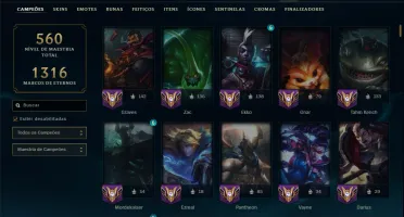 Ouro 3 com TODOS os Champs e 195 Skins ( Nivel 674 )