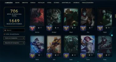 Ouro 3 com TODOS os Champs e 195 Skins ( Nivel 674 )