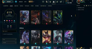 Vendo conta de lol Gold 1 com todos champs e 419 skins