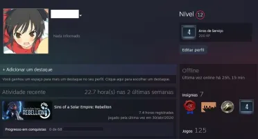 Conta Steam /Nível 12 /4 Anos/100+ Jogos/Sem VAC/Trade Ban