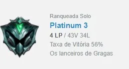 Contas de League of Legends (LOL) Platina