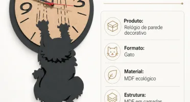Relógio de Parede Gato em MDF 70 cm