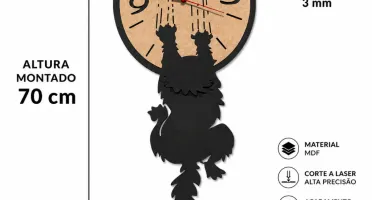 Relógio de Parede Gato em MDF 70 cm