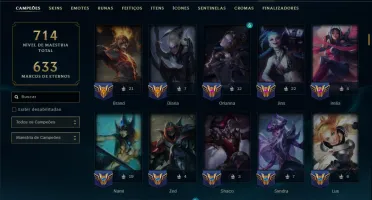 Ouro 4 com TODOS os Champs e 312 Skins ( ADC / MID / JG )