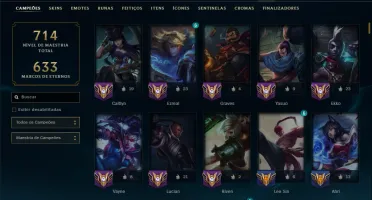 Ouro 4 com TODOS os Champs e 312 Skins ( ADC / MID / JG )