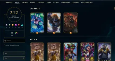 Ouro 4 com TODOS os Champs e 312 Skins ( ADC / MID / JG )