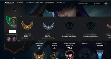 Ouro 4 com TODOS os Champs e 312 Skins ( ADC / MID / JG )