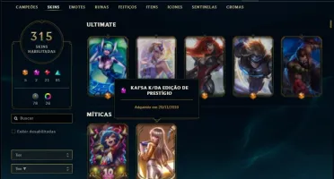 Conta prata 1 com TODOS os champs e 315 skins +1 Prestigio