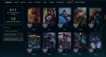 Unranked com 140 Champs e 71 Skins ( ADC / SUP / MID / JG )