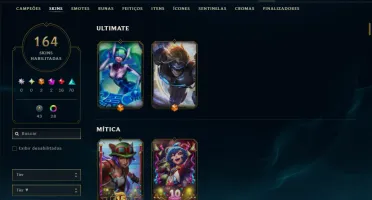 Ouro 4 com TODOS os Champs e 164 Skins( JG / TOP / SUP )