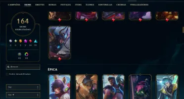 Ouro 4 com TODOS os Champs e 164 Skins( JG / TOP / SUP )