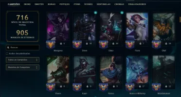 Ouro 4 com TODOS os Champs e 164 Skins( JG / TOP / SUP )