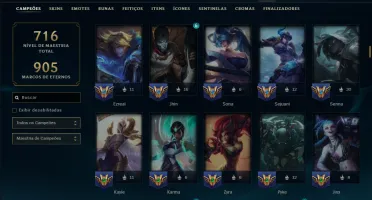 Ouro 4 com TODOS os Champs e 164 Skins( JG / TOP / SUP )