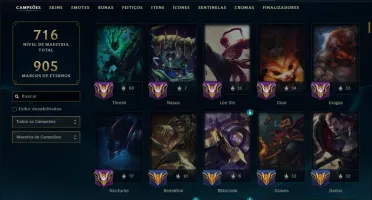Ouro 4 com TODOS os Champs e 164 Skins( JG / TOP / SUP )