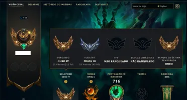 Ouro 4 com TODOS os Champs e 164 Skins( JG / TOP / SUP )