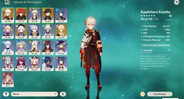 AR50 Kazuha C1, Diluc, Zhongli e Qiqi+Tumulo do Lobo e Harpa