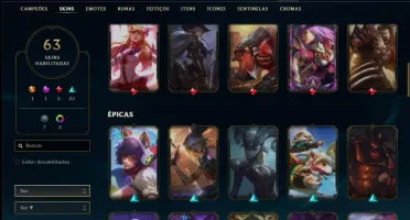 Conta platina 4 Soloduo/Flex com 63 skins e 109 champs