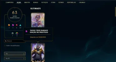 Conta platina 4 Soloduo/Flex com 63 skins e 109 champs