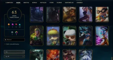 Conta platina 4 Soloduo/Flex com 63 skins e 109 champs