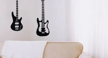 Kit 2 Quadros Guitarras em MDF Preto para Parede