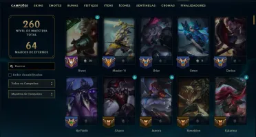 Ouro 4 com 150 Champs e 71 Skins +1 Prestigio da Riven