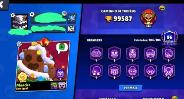 104 BRAWLERS MAX | 99K TROFÉUS | 445 gemas | Full collabs