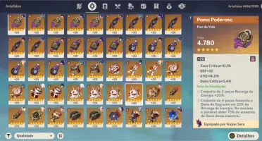 AR58 2192 Gemas, 13 armas 5★, 16 Personagems 5★.