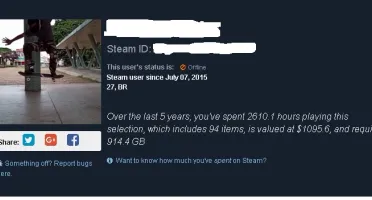 Conta steam avaliada em 1100 dólares