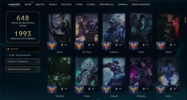 Platina 4 com TODOS os Champs e 294 Skins ( JG / TOP / MID )