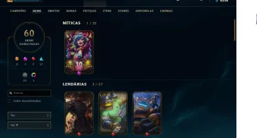Conta lol +110 champs e 60 skins