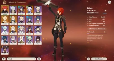 Conta Genshin Impact: Diluc, Qiqi, Mona, Jean e Albedo Ar 48