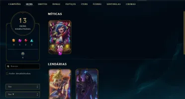 Conta LoL nivel 56 unranked com skins lendarias