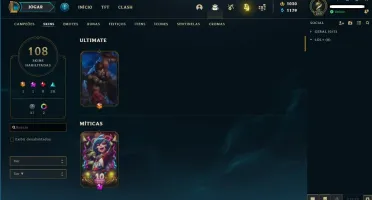 Conta LOL Todos Campeões 1030RP 108 skins Gold3