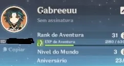Conta Genshin Impact NA AR30 Xiao + Lança de Jade