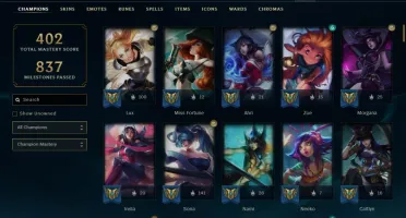 Conta LoL Lvl 476 - 377 skins (19 prestigios) 400k+ de lux