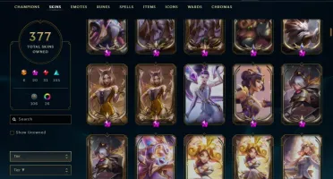 Conta LoL Lvl 476 - 377 skins (19 prestigios) 400k+ de lux