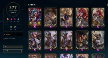 Conta LoL Lvl 476 - 377 skins (19 prestigios) 400k+ de lux