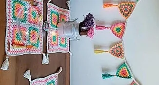 Kit Sousplats / Porta Prato Quadrado em Crochê (04 Peças)