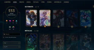 CONTA PLATINA 2 COM 230 SKINS E RARAS + GEMAS-TODOS OS CHAMP