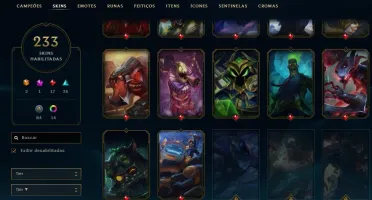 CONTA PLATINA 2 COM 230 SKINS E RARAS + GEMAS-TODOS OS CHAMP