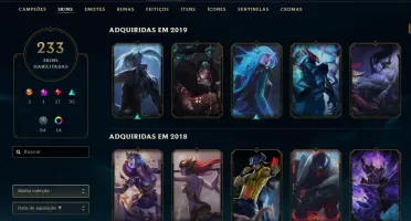 CONTA PLATINA 2 COM 230 SKINS E RARAS + GEMAS-TODOS OS CHAMP