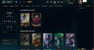 Conta de lol nivel 890 386 skins 3088 reais gastos