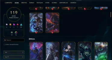 Platina com TODOS os champs e 119 Skins ( MID / TOP )